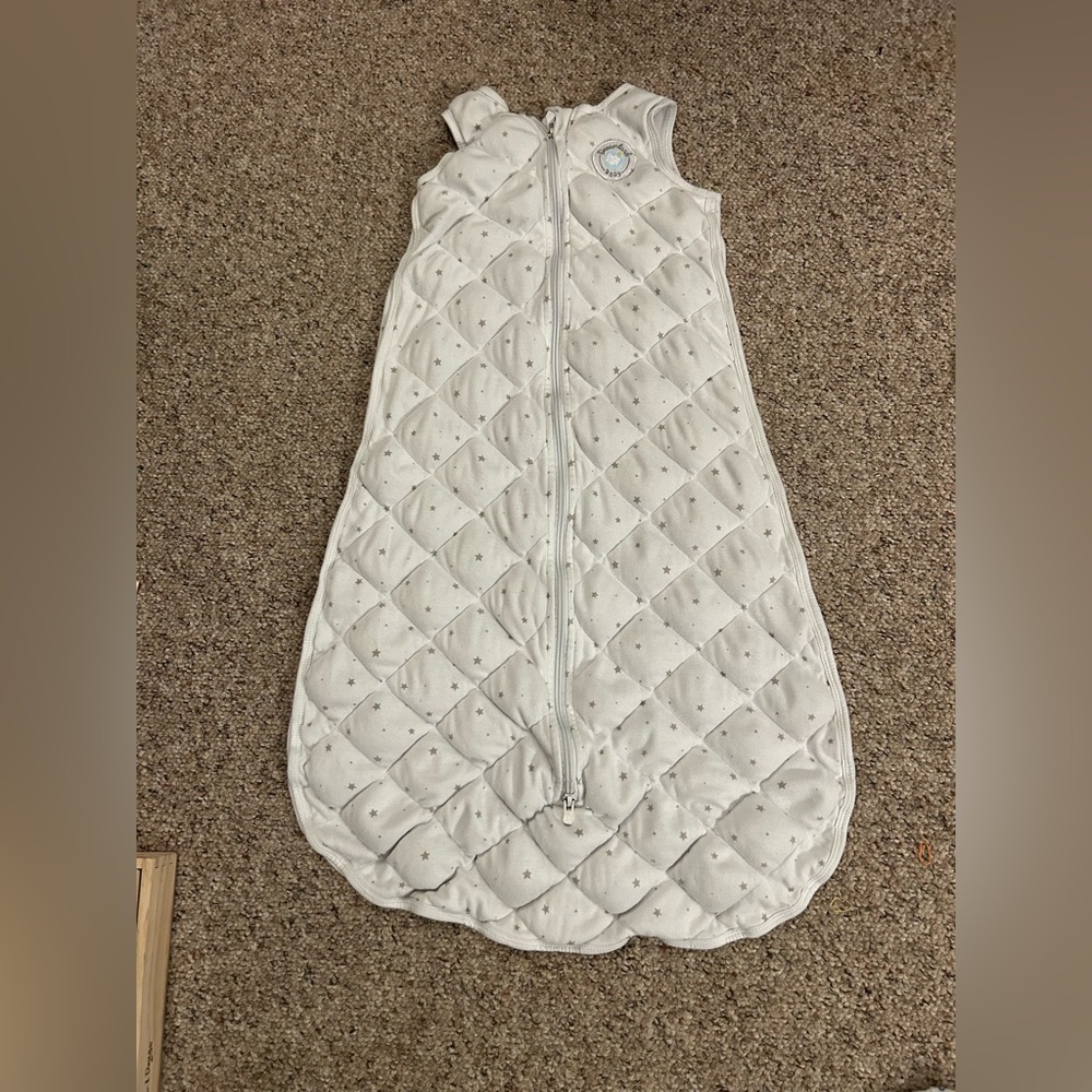 Quilted Baby Sleep Sack in White with Star Pattern